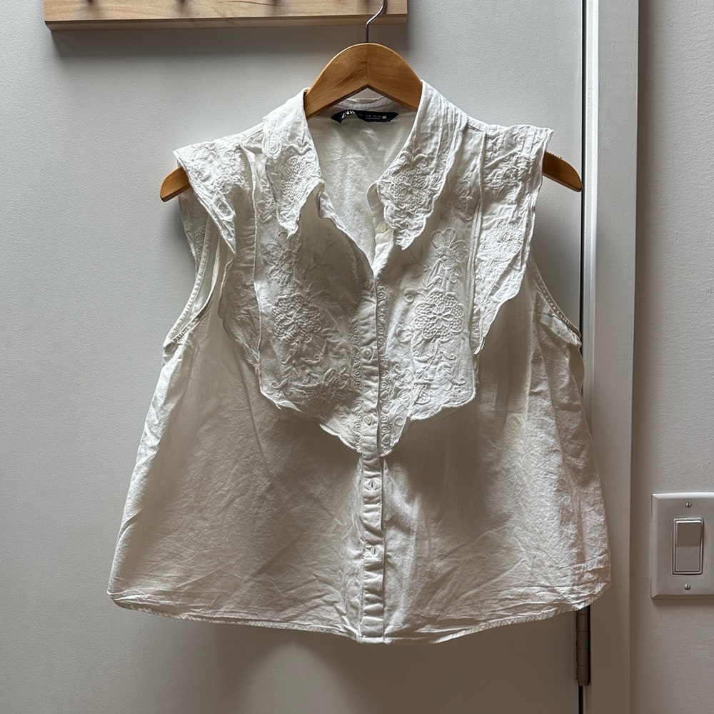 Zara White Button Down Sleeveless Shirt